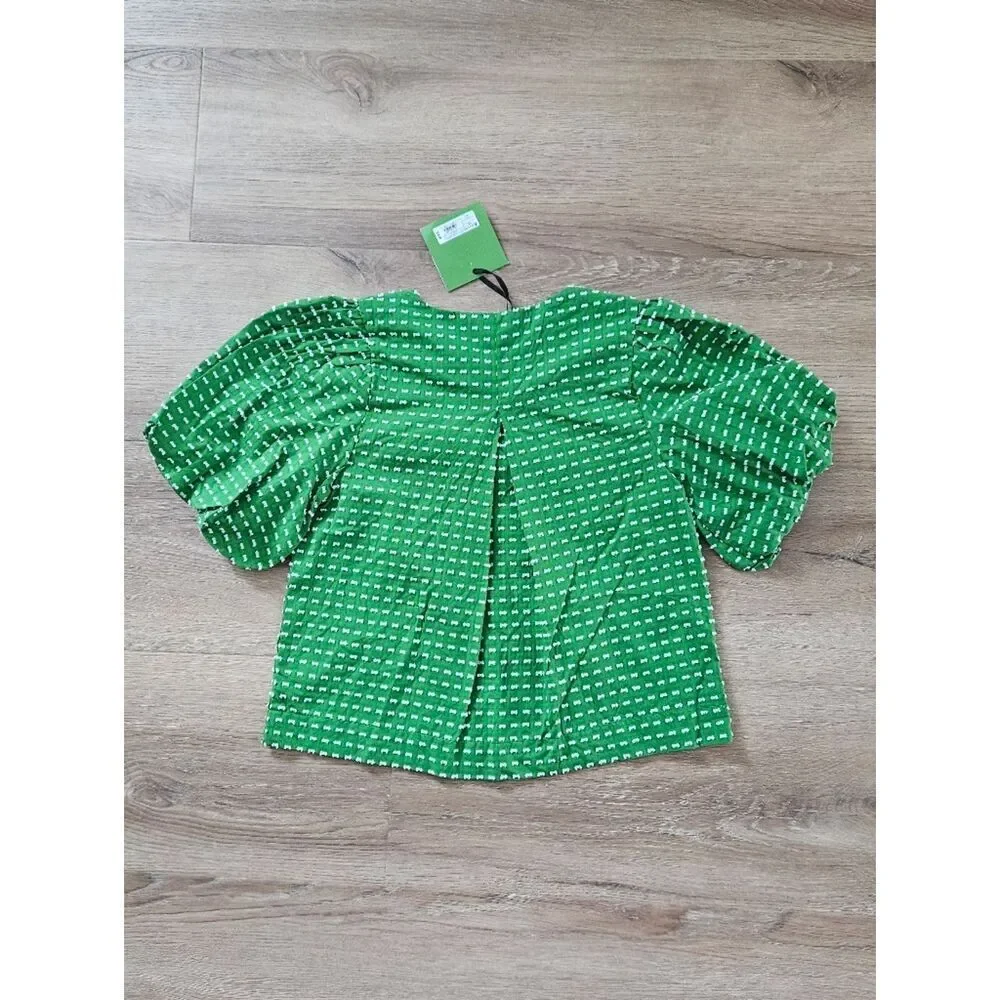 Kate Spade Green Textured Dot Tie-Front Top Size XS
